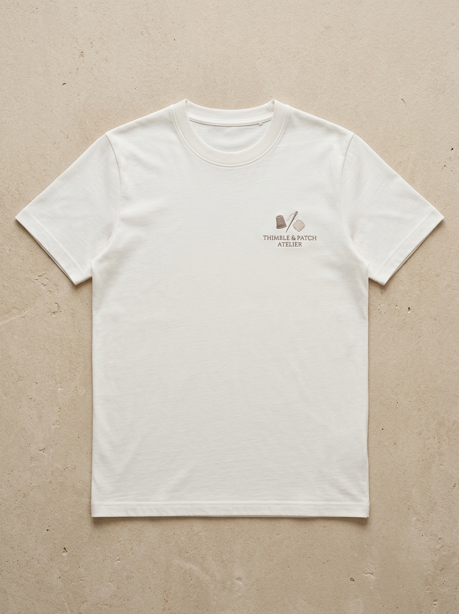180 GSM Featherlight Classic Crewneck Tee - 2D Studio Flat-Lay - Thimble & Patch Atelier Ghaziabad