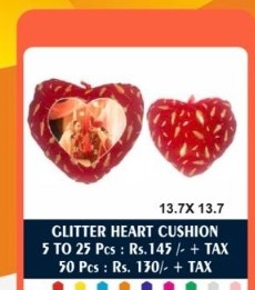 Glitter Heart Keepsake Cushion - 2D Studio Flat-Lay - Thimble & Patch Atelier Ghaziabad