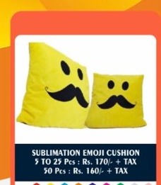 Dapper Mustache Yellow Square Cushion - 2D Studio Flat-Lay - Thimble & Patch Atelier Ghaziabad