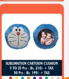 Doraemon Joy Round Cartoon Cushion - 2D Studio Flat-Lay - Thimble & Patch Atelier Ghaziabad