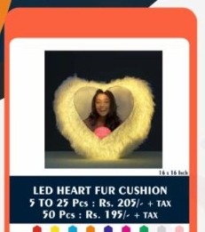 LED Illuminated Heart Fur Keepsake Cushion - 2D Studio Flat-Lay - Thimble & Patch Atelier Ghaziabad