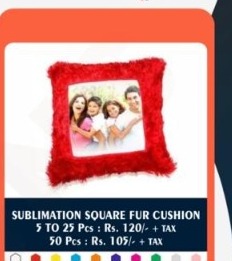 Ruby Red Faux Fur Square Heirloom Cushion - 2D Studio Flat-Lay - Thimble & Patch Atelier Ghaziabad