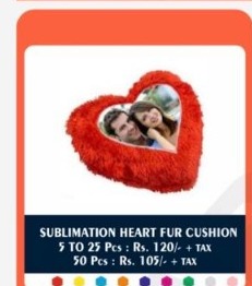 Ruby Red Faux Fur Heart Heirloom Cushion - 2D Studio Flat-Lay - Thimble & Patch Atelier Ghaziabad