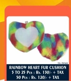 Pastel Rainbow Fur Heart Keepsake Cushion - 2D Studio Flat-Lay - Thimble & Patch Atelier Ghaziabad