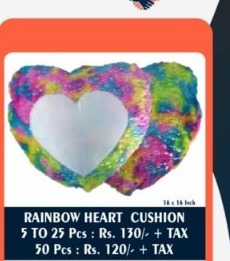 Carnival Rainbow Sequin Heart Cushion - 2D Studio Flat-Lay - Thimble & Patch Atelier Ghaziabad