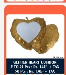 Champagne Gold Leaf Glitter Heart Cushion - 2D Studio Flat-Lay - Thimble & Patch Atelier Ghaziabad