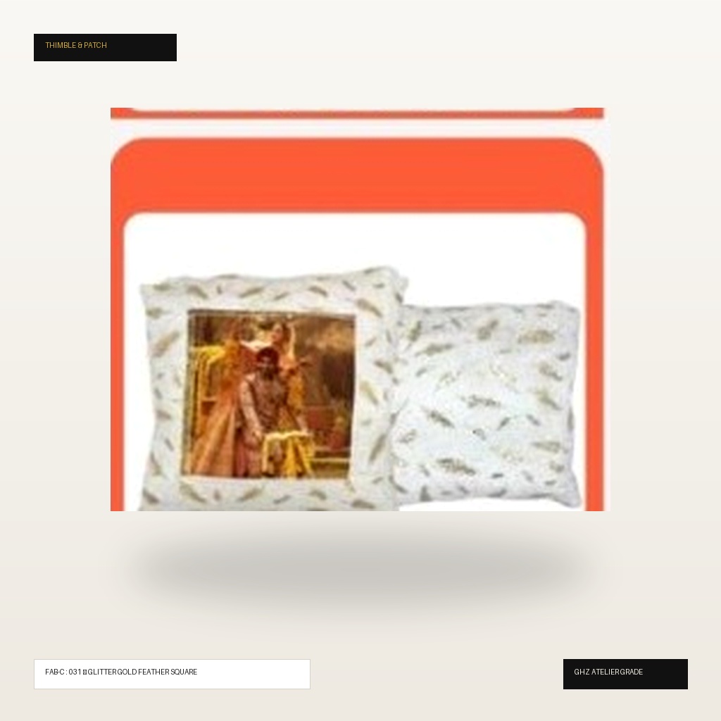 Champagne Gold Feather Glitter Square Cushion