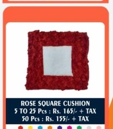 Couture 3D Rose Petal Square Cushion - 2D Studio Flat-Lay - Thimble & Patch Atelier Ghaziabad