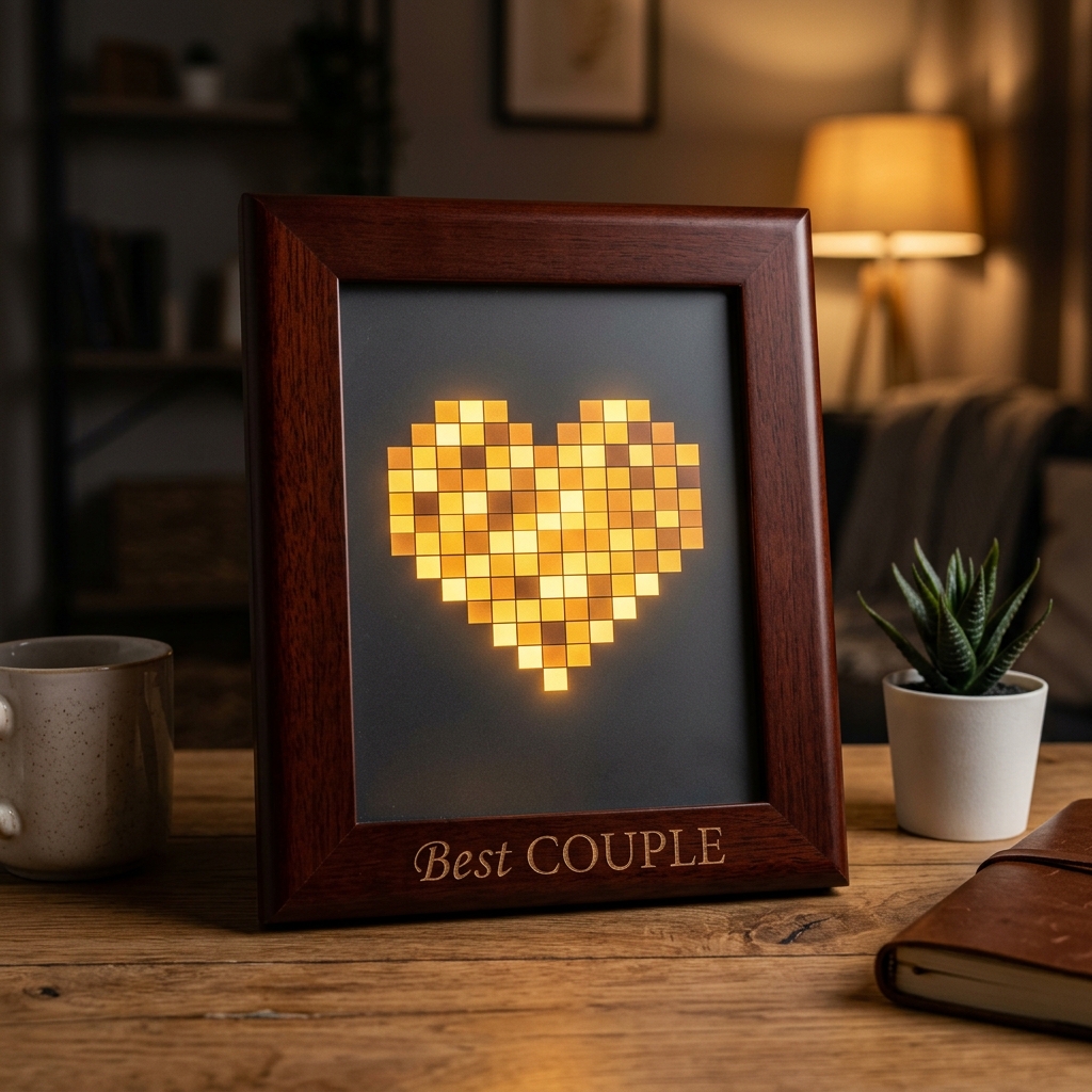 Sublimation LED Photo Frame (FABLPF : 003) - "Best Couple Pixel Heart"