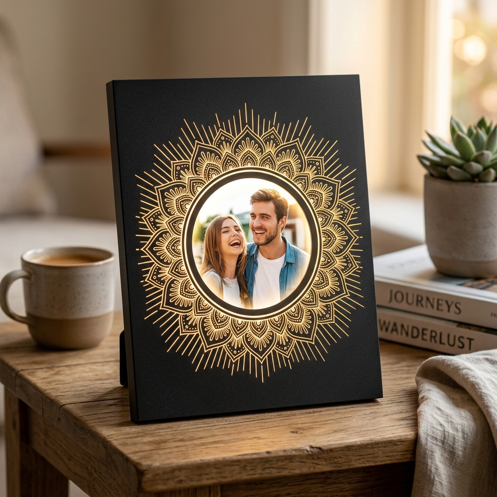 Sublimation LED Photo Frame (FABLPF : 009) - "Solar Mandala Radiance"