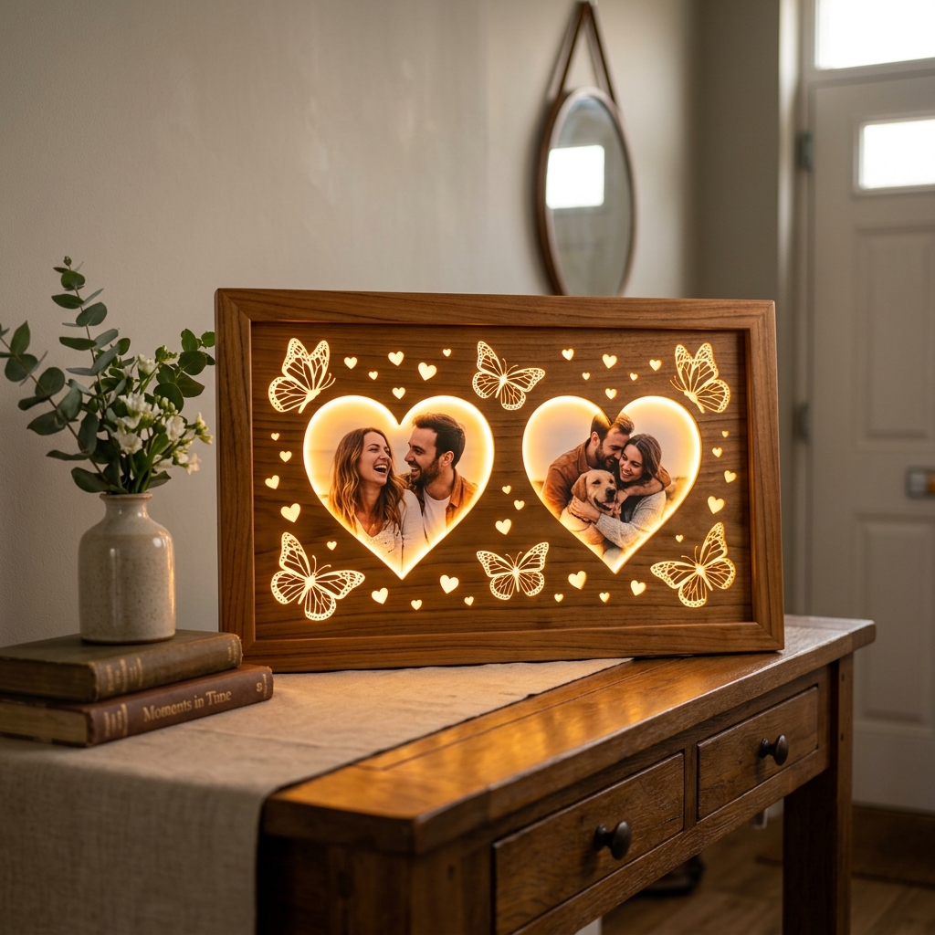 Sublimation LED Photo Frame (FABLPF : 014) - "Twin Hearts & Filigree Stars"