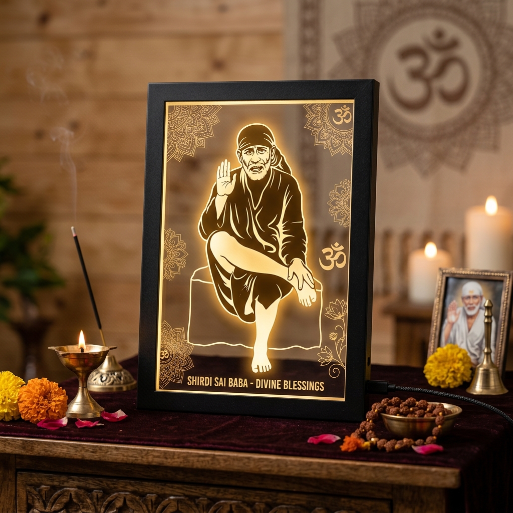 Sublimation LED Photo Frame (FABLPF : 018) - "Shirdi Sai Baba Divine Blessings"