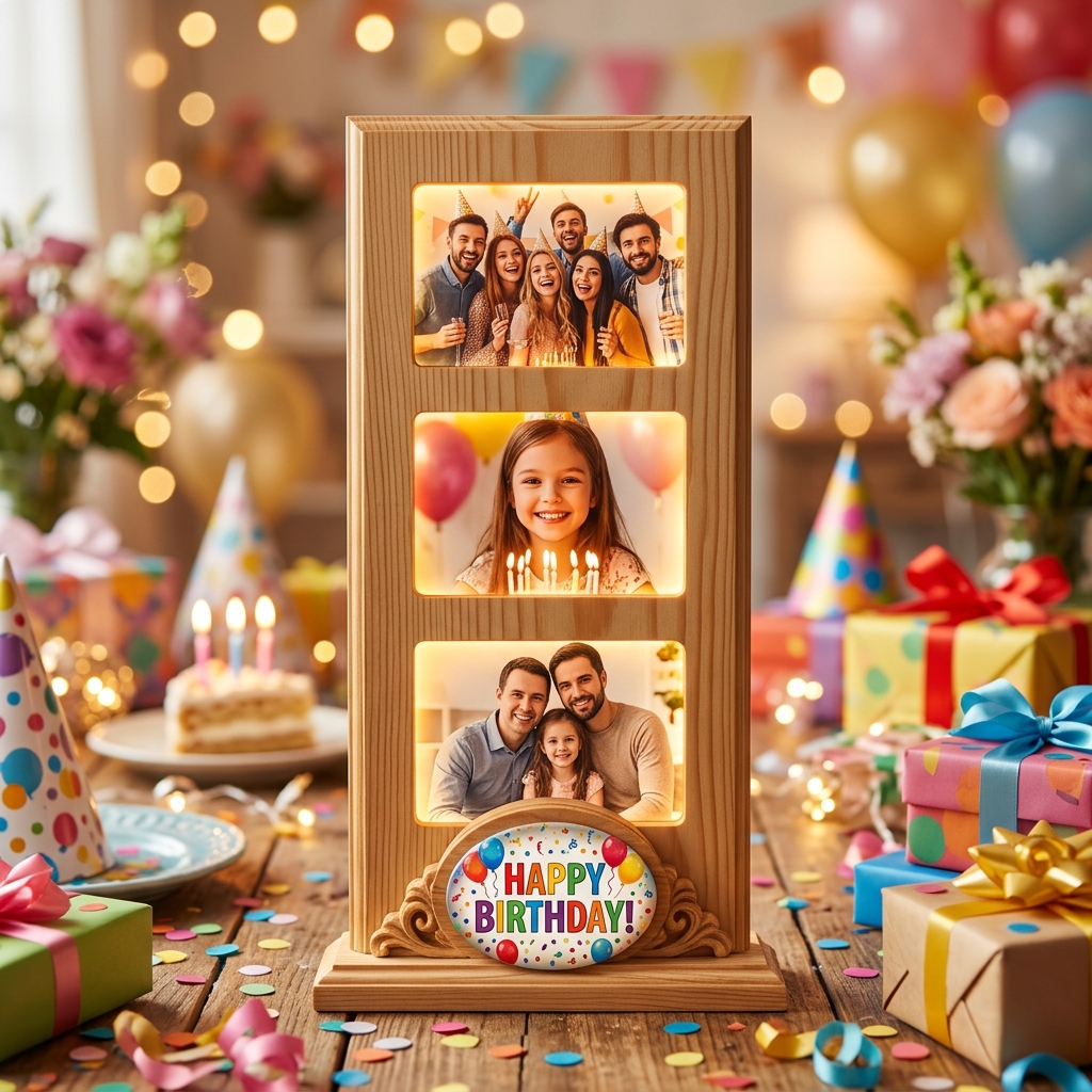 Sublimation LED Photo Frame (FABLPF : 034) - "Happy Birthday Tri-Pane Collage"